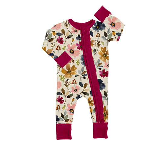 custom S 9.15 Flowers long sleeve kids romper