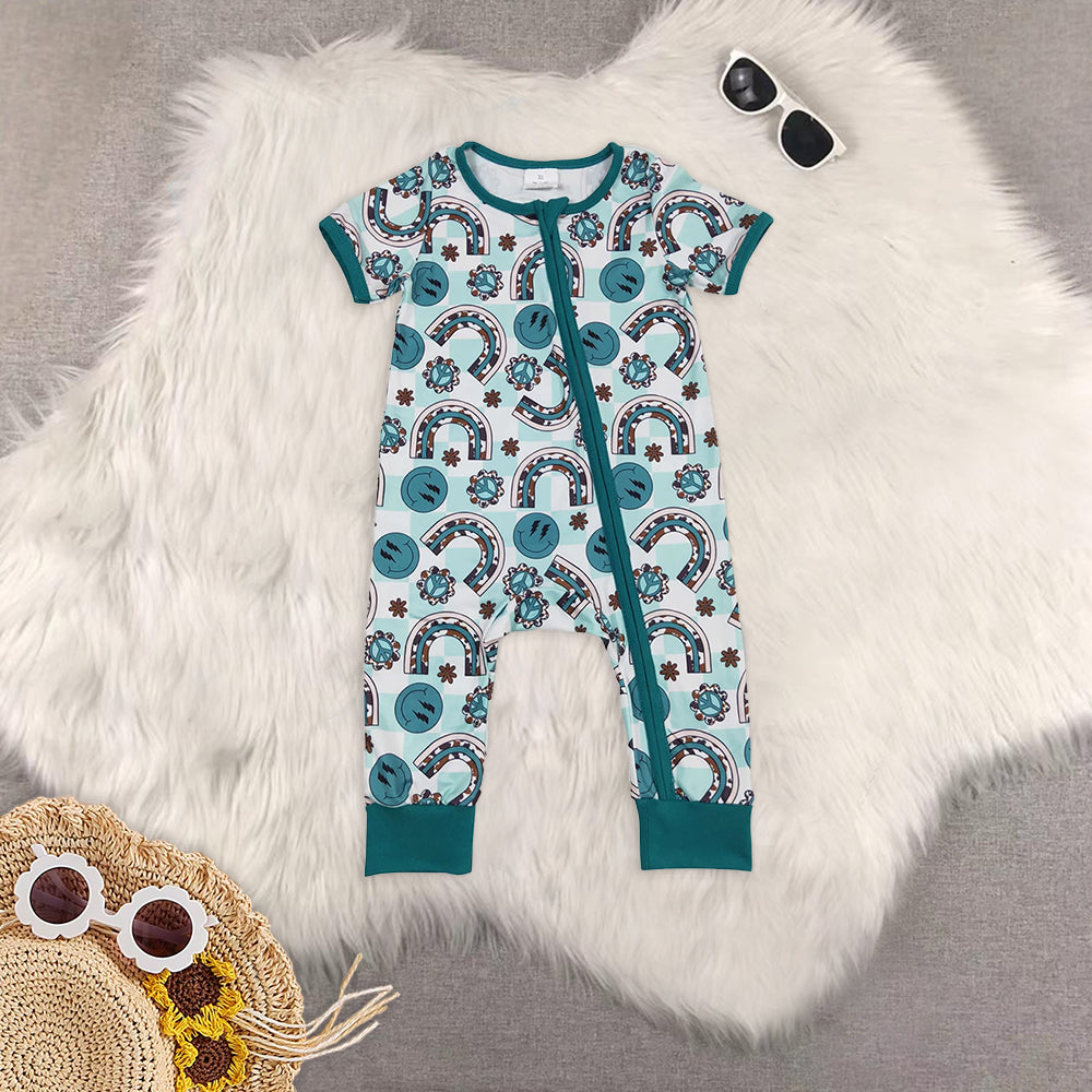 smile flowers green checkered jumpsuits/romper RTS sibling clothes