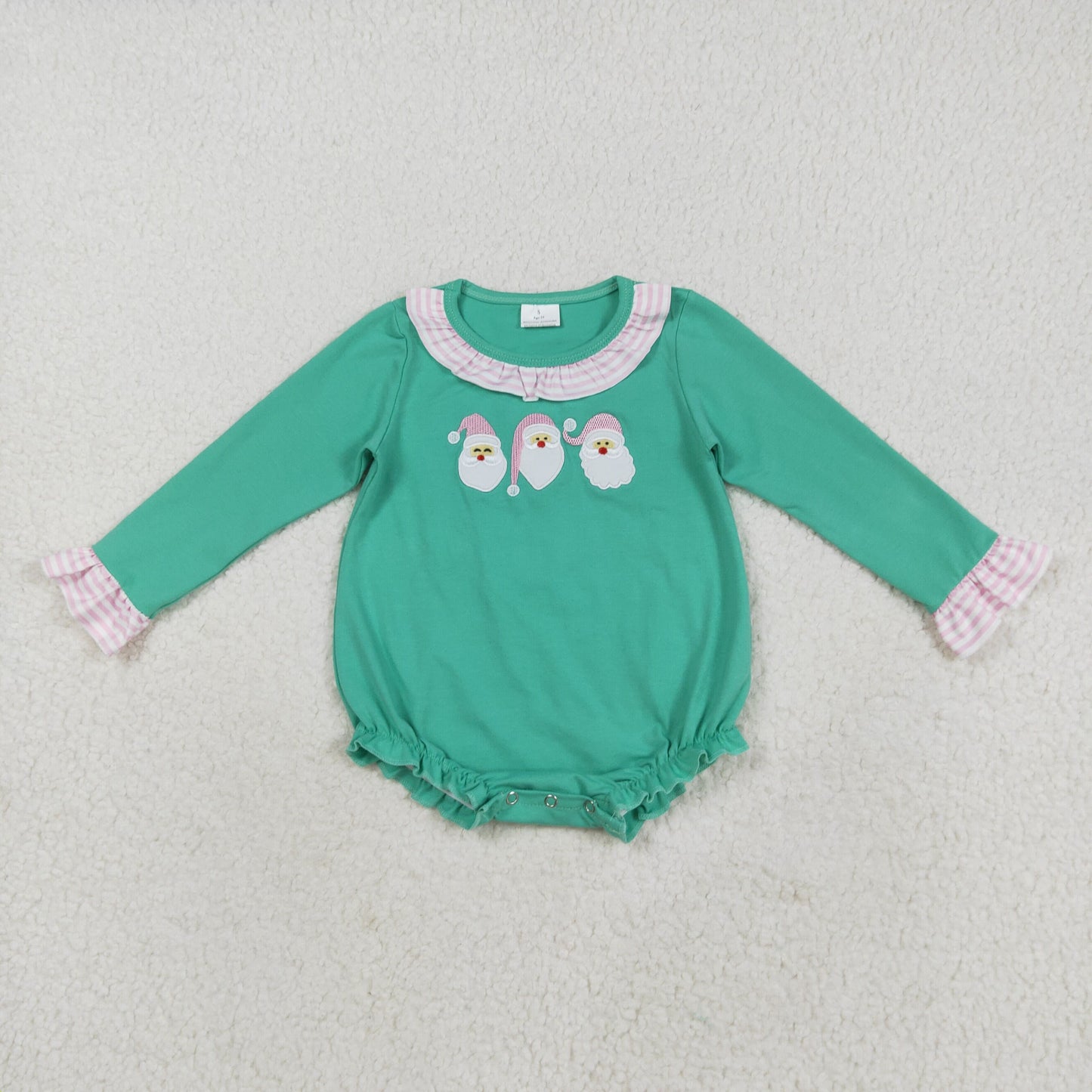LR2411 embroidery Christmas Santa green long sleeve girls romper