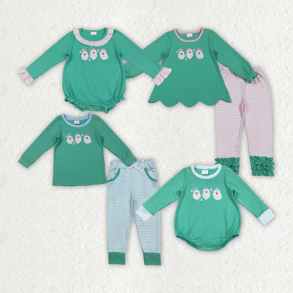 Embroidery Christmas Santa green RTS Sibling Clothes