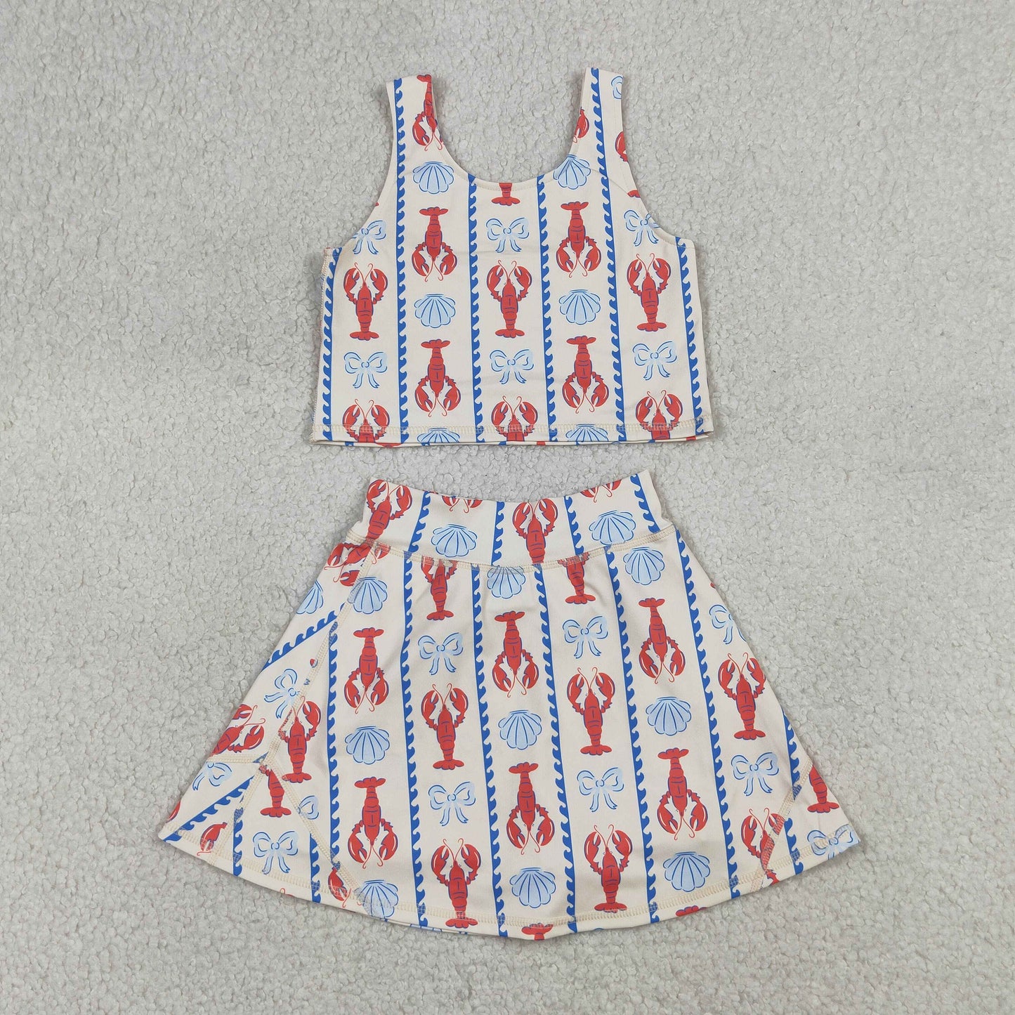 Yoga GSD3626 Crayfish Shell Bows Sleeveless Skorts Girls Set