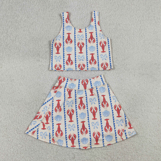Yoga GSD3626 Crayfish Shell Bows Sleeveless Skorts Girls Set