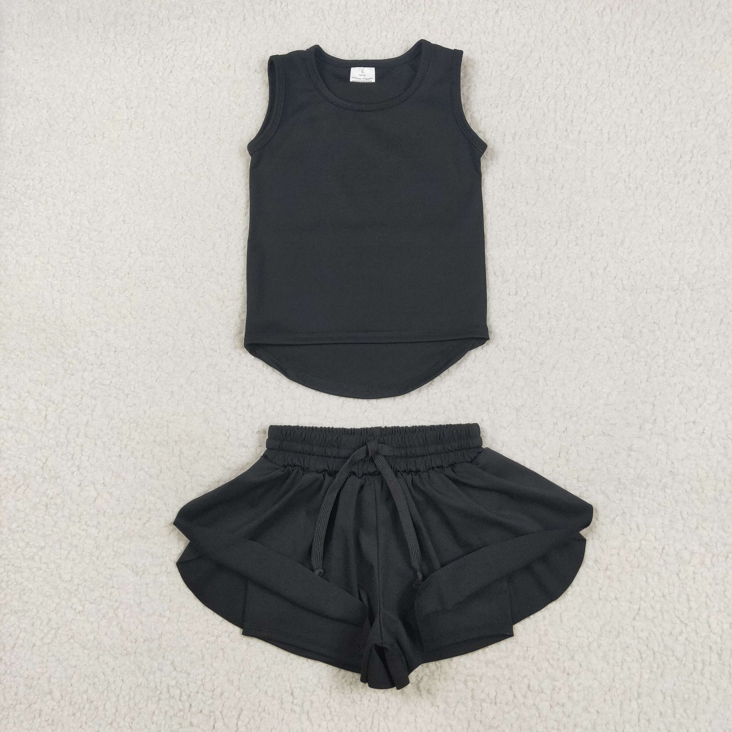 GSSO2505 black sleeveless shorts girls set