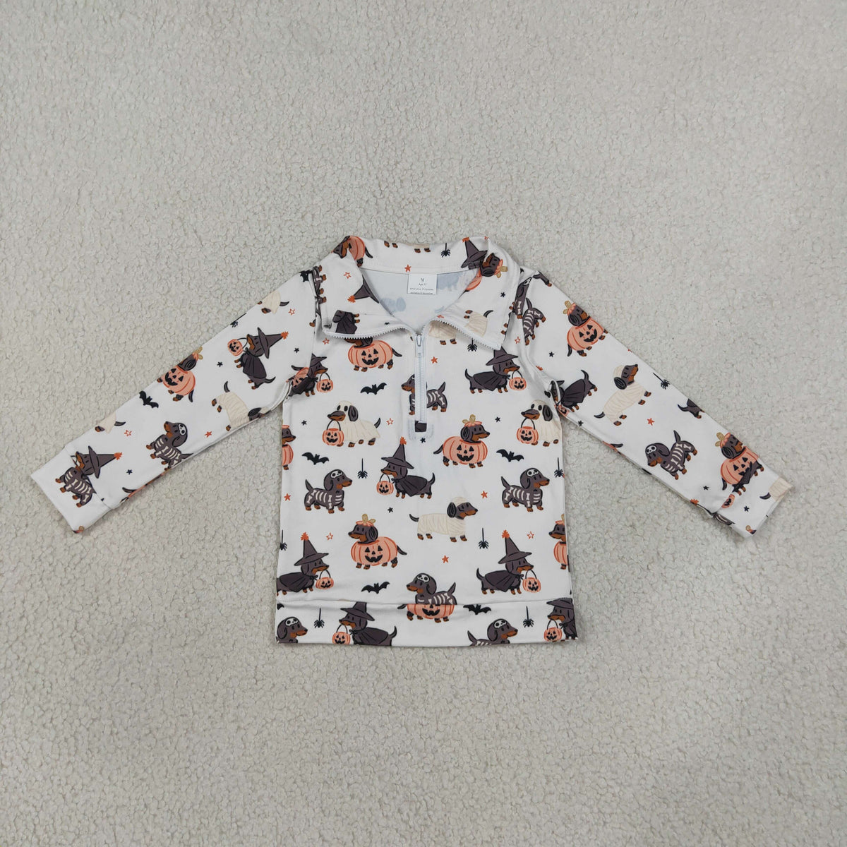 BT1896 Halloween Dog Pumpkin Zipper Long Sleeve Boys Top
