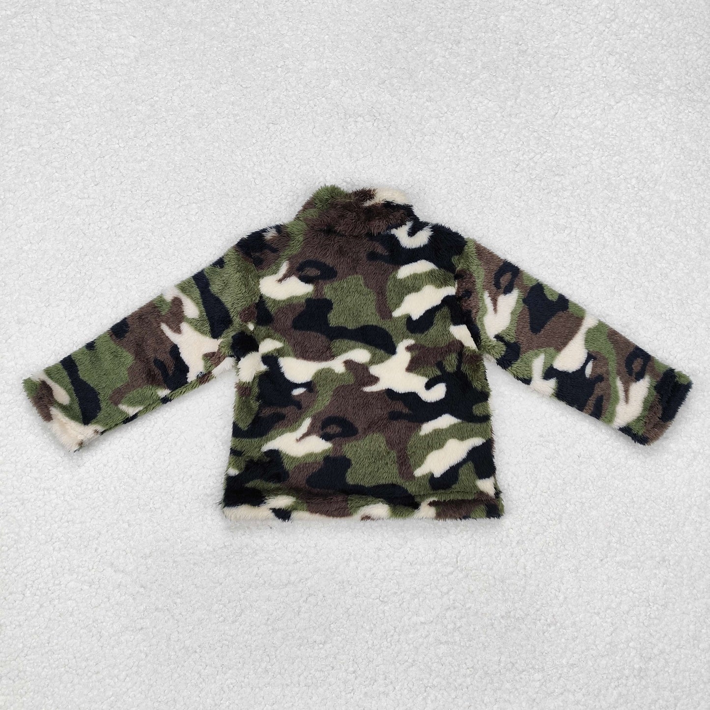 BT0737 Green Camo Fur Zipper Boys Pullover Warm Plush Pullover