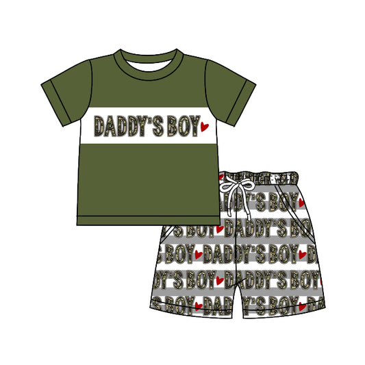 preorder BSSO0531 Daddy's Boy Heart Green Short Sleeve Shorts Boys Set