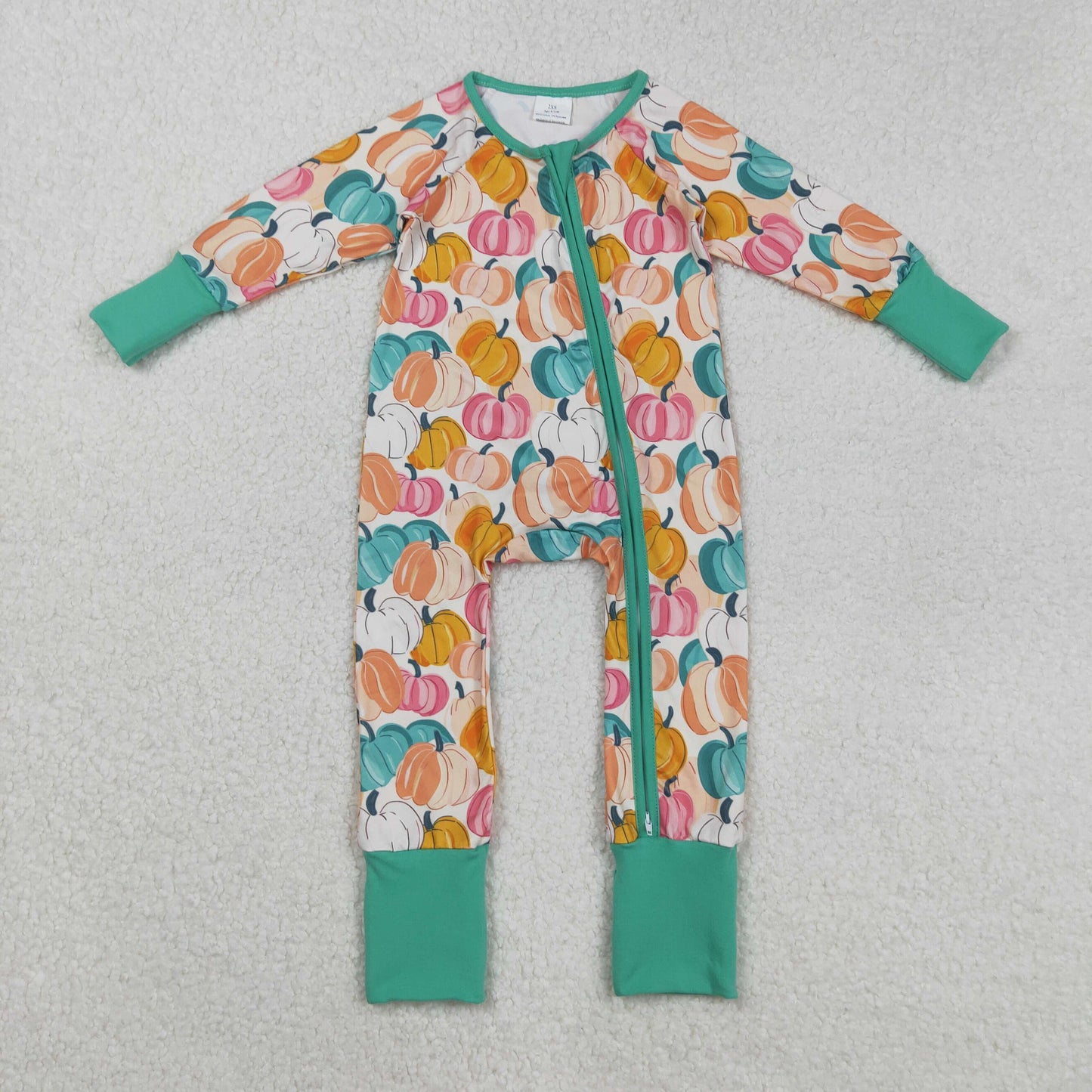 LR2552 colorful pumpkin orange blue zipper long sleeve girls romper