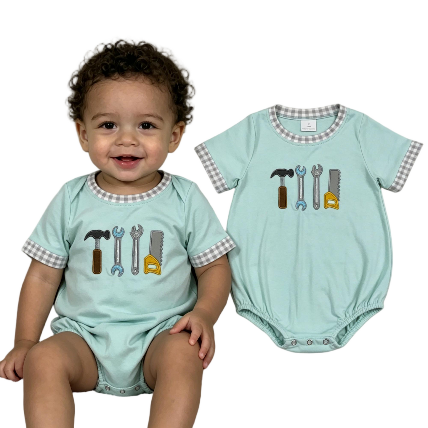 Embroidery SR3541 Tools Green Short Sleeve Boys Romper