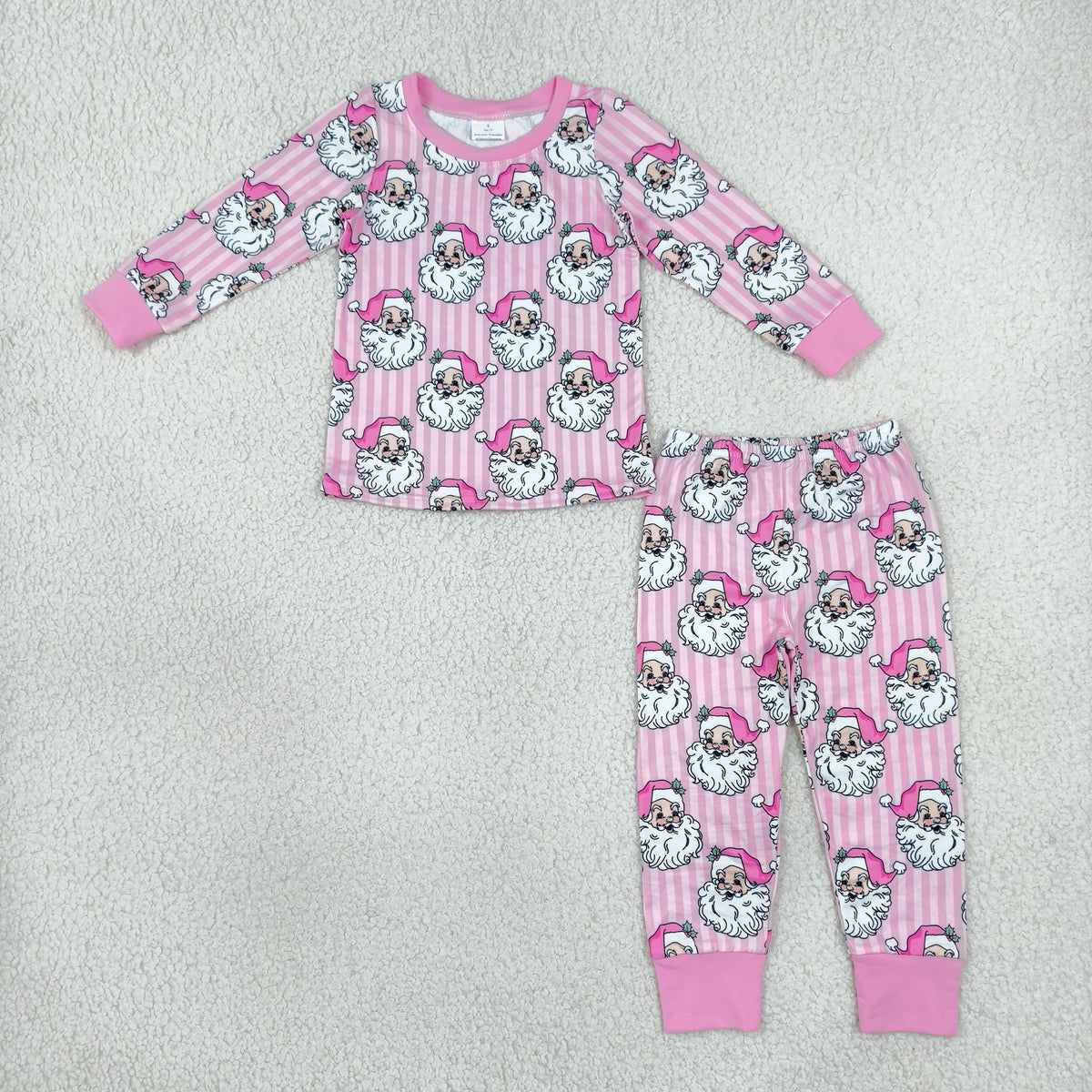 GLP3440 Christmas Santa Pink Striped Long Sleeve Pants Girls Pajamas