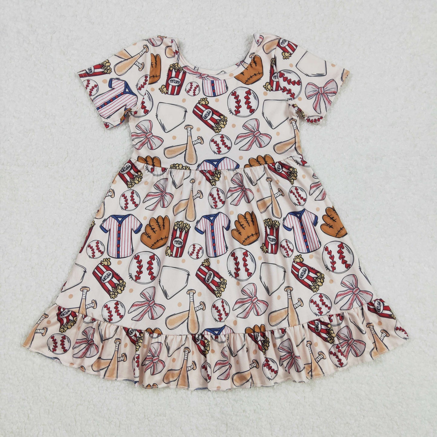 GSD1960 play baseball bows short sleeve girls dress