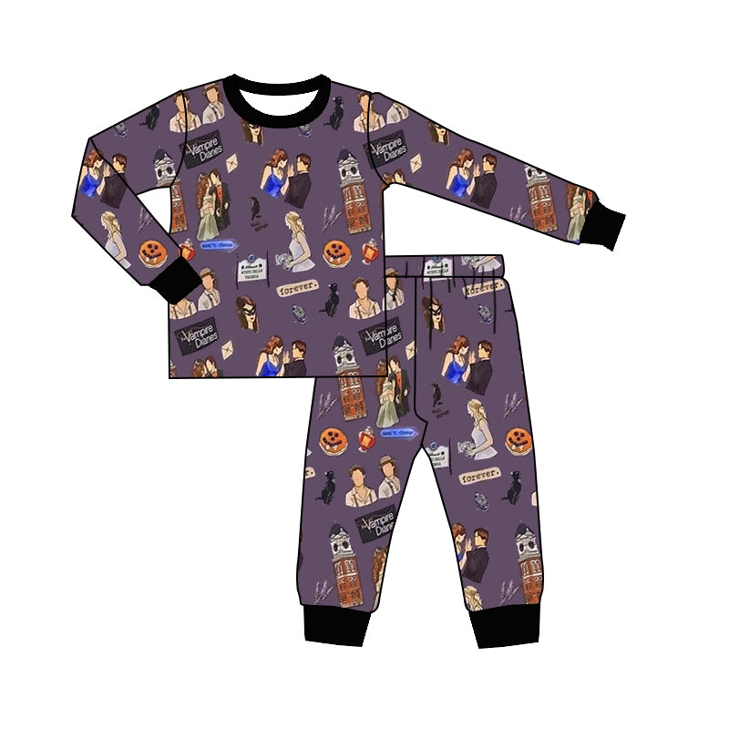 MOQ 3 Custom Vampire Purple Long Sleeve Pants Boys Pajamas