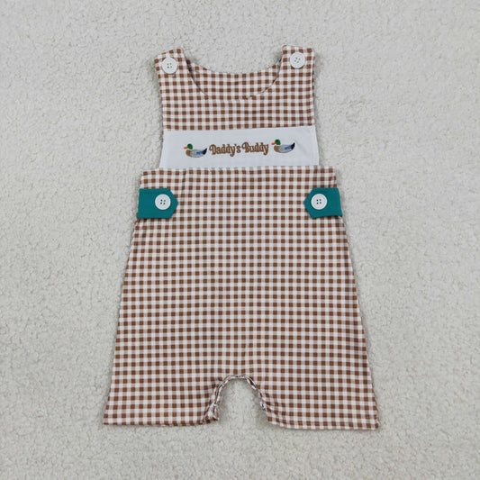 Embroidery SR3508 Daddy's Bunny Mallard Duck Checkered Sleeveless Boys Romper