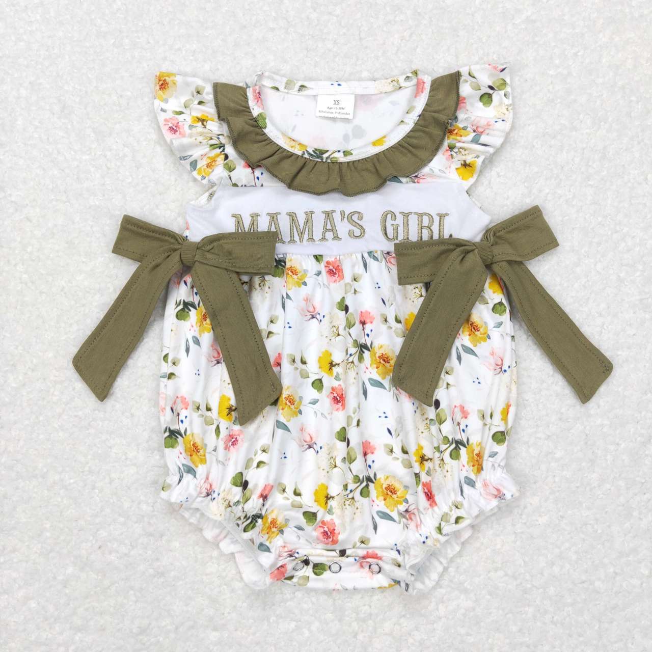 SR0478 Mamas girl flowers green short sleeve girls romper