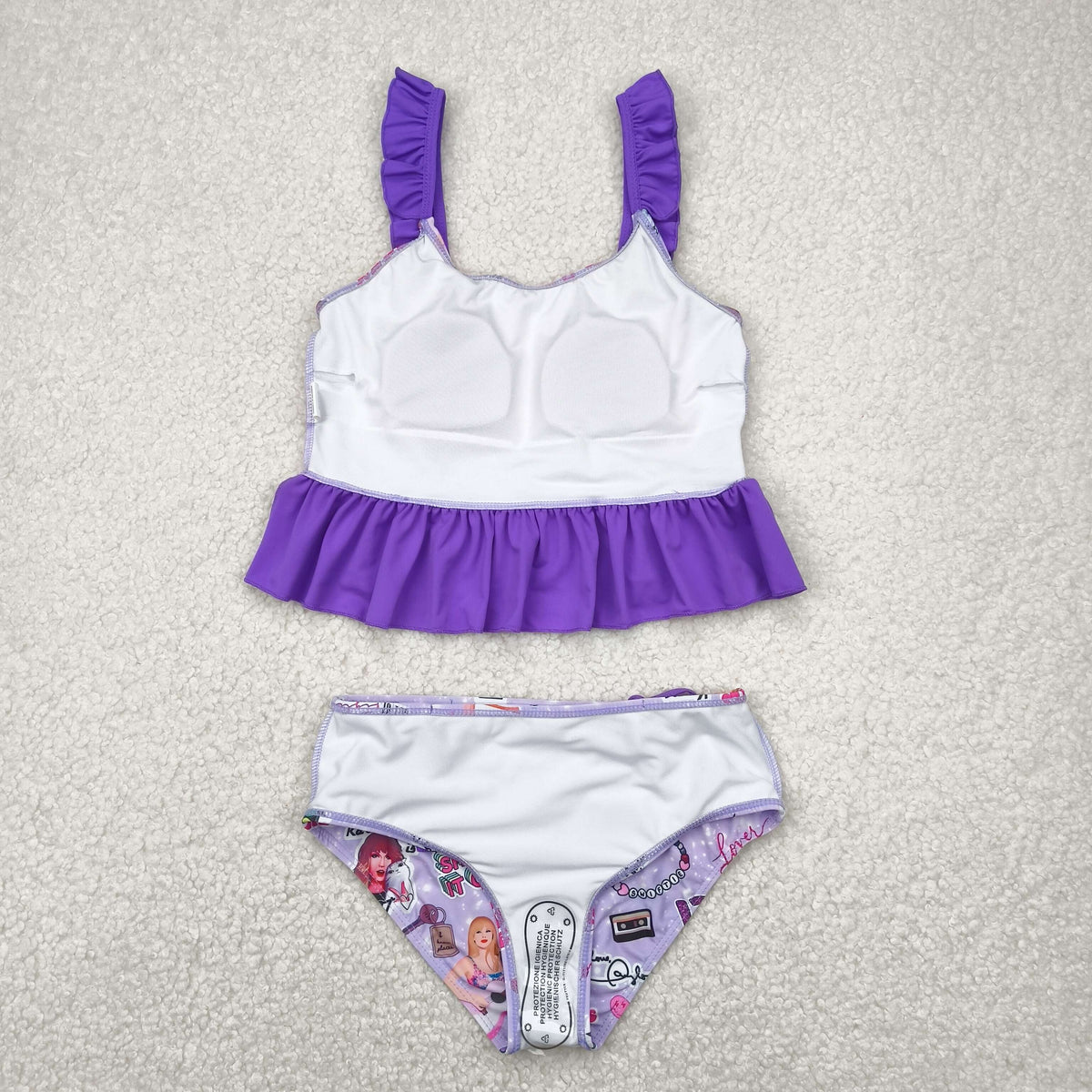 S0389 country singer TS purple flutter sleeve girls 2pcs swimsuits