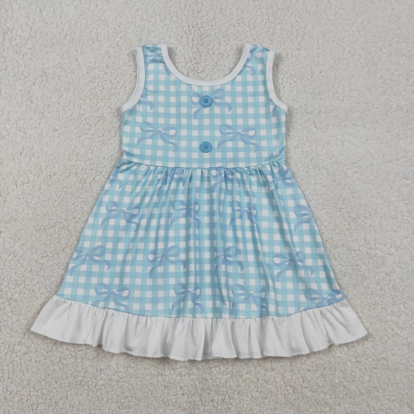 GSD3144 Blue Bows Checkered Sleeveless Girls Dress
