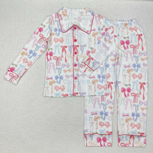 GLP2077 colorful cute bows pink long sleeve pants adult women pajamas