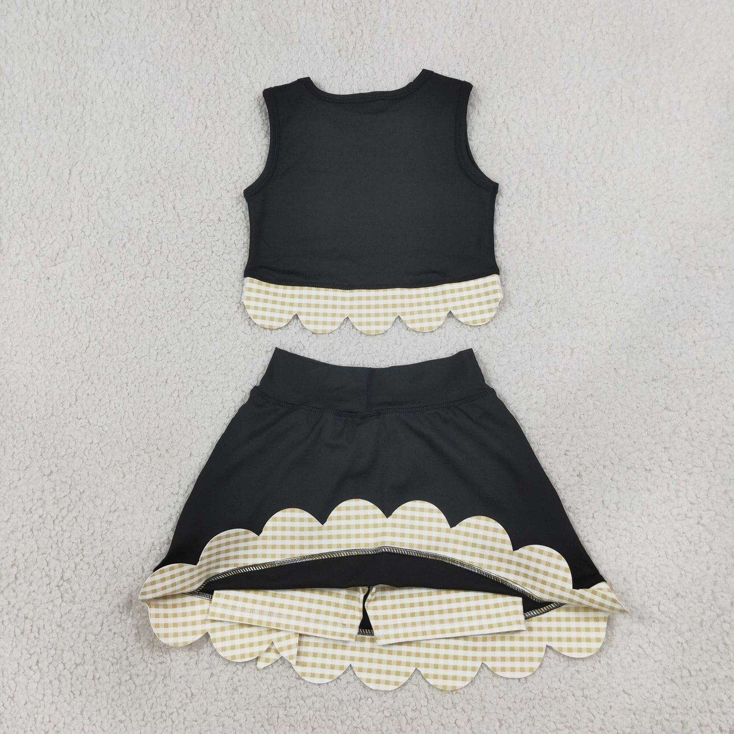 GSD4175 Yoga Scallop Black Sleeveless Bows Skorts Girls Set