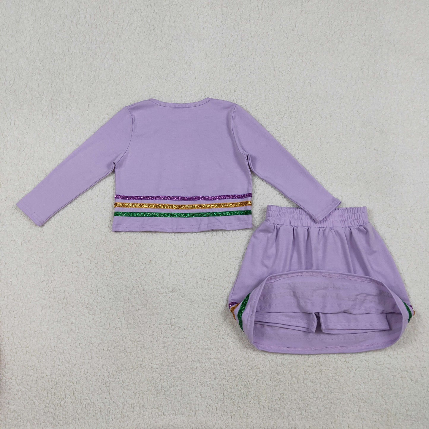 GLD1573 Mardi Gras Purple Long Sleeve Skirts Girls Set