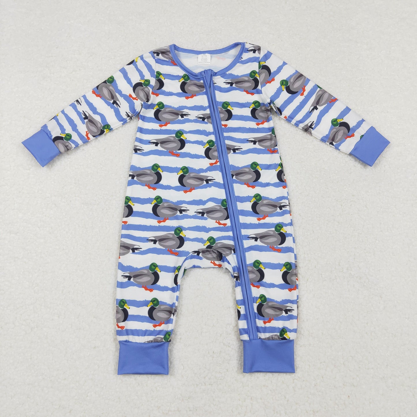 bamboo LR1645 hunting mallard blue long sleeve zipper boys romper