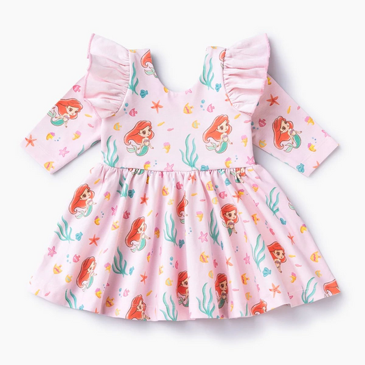 preorder GLD0251 Cartoon Fish Princess Pink Long Sleeve Girls Dress