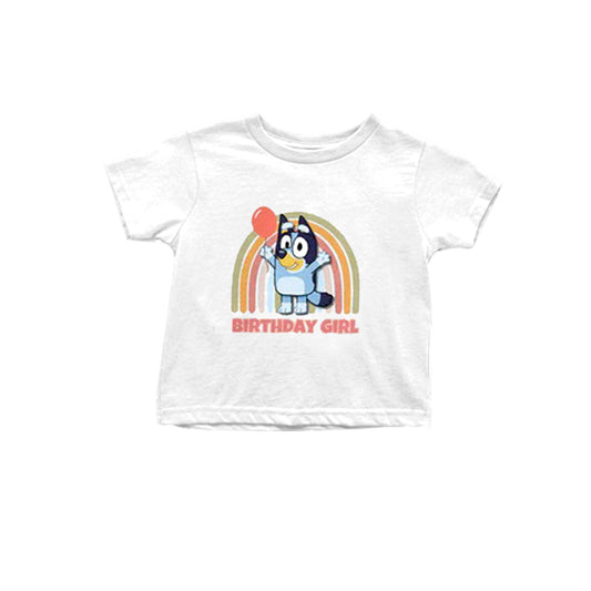 custom Birthday Girl Cute Dog White Short Sleeve Girls Top