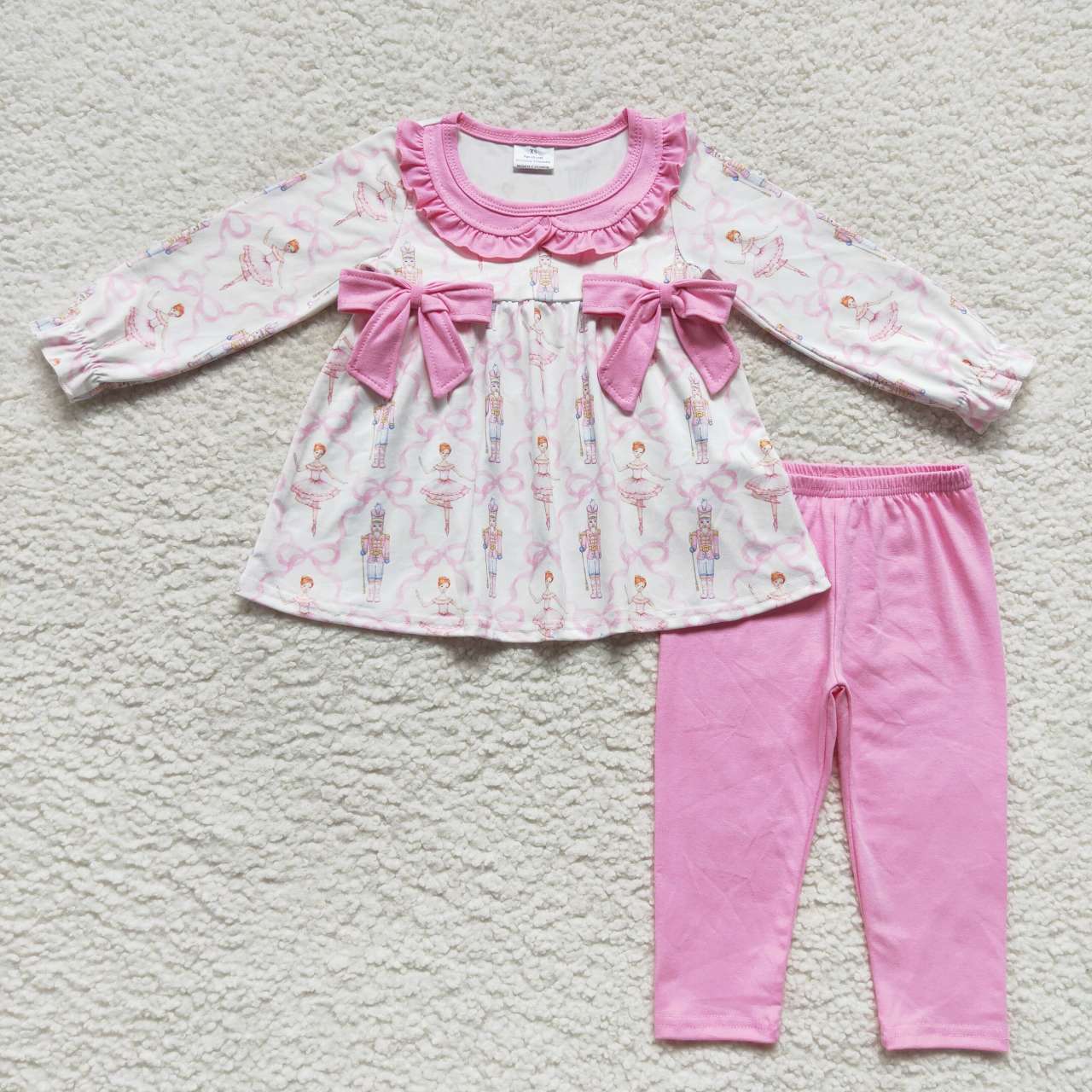 GLP0693 Christmas cartoon soldier dance girls pink long sleeve pants girls set