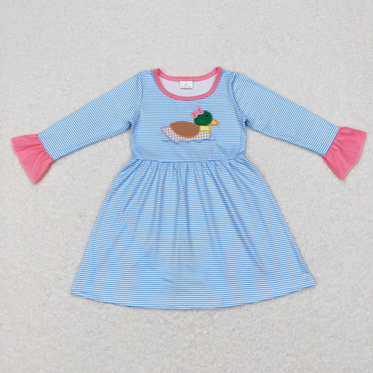 GLD0426 Wild duck blue striped long sleeve girls dress