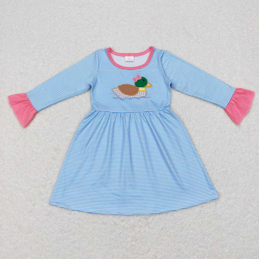 GLD0426 Wild duck blue striped long sleeve girls dress