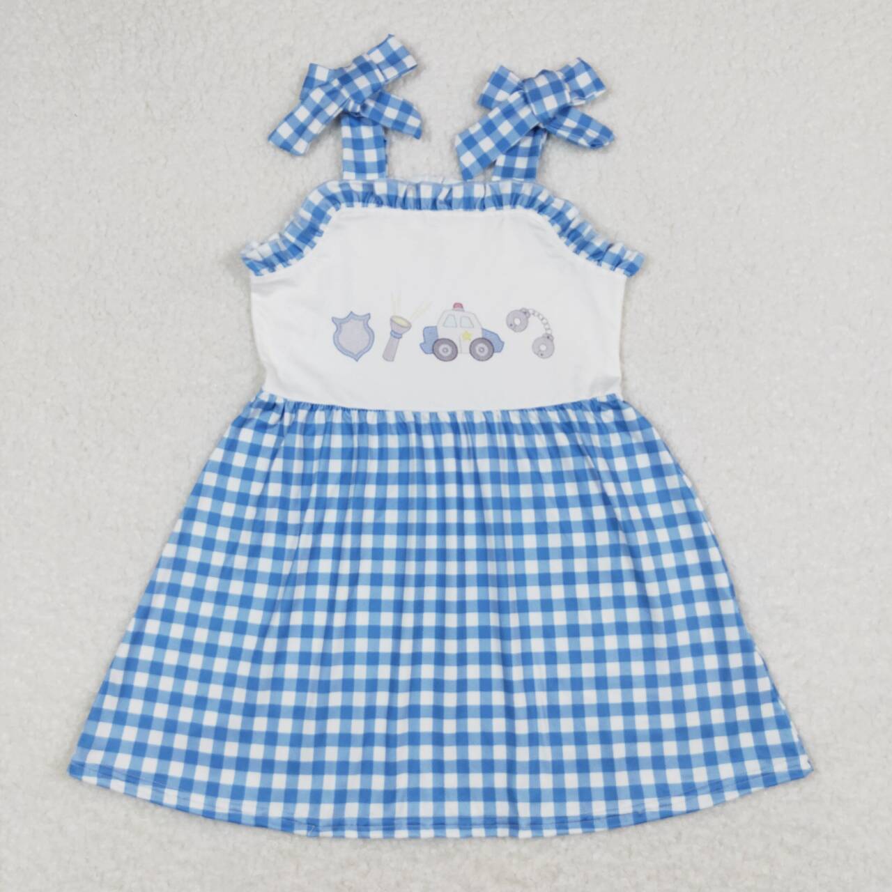 GSD0905 Police car blue checkered girls dress