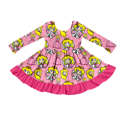 preorder GLD0291 Cartoon Princess Pink Long Sleeve Girls Dress