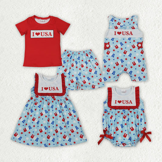 July 4th I Love USA RTS Sibling Clothes