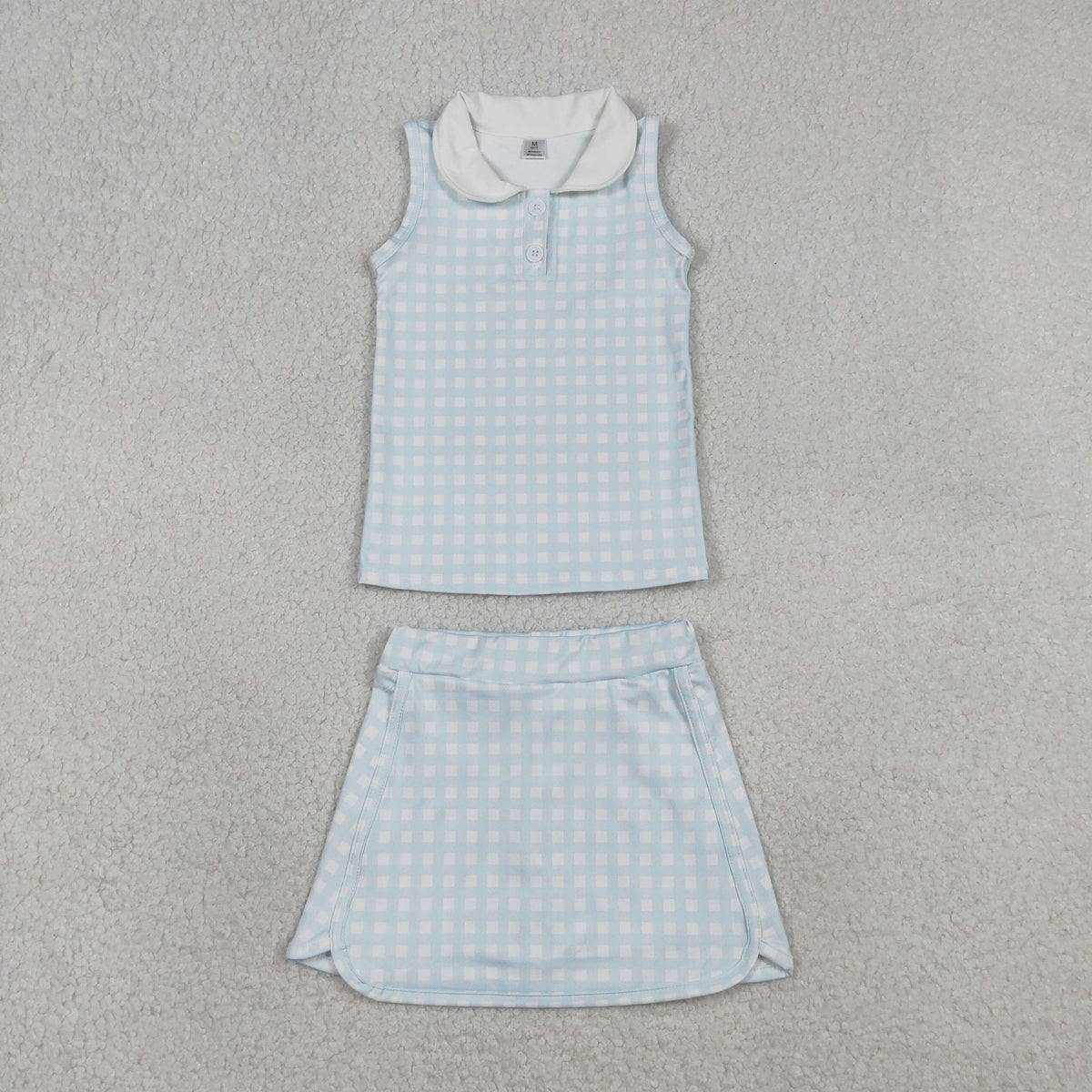 GSD3375 Yoga Blue Checkered Sleeveless Skorts girls Set