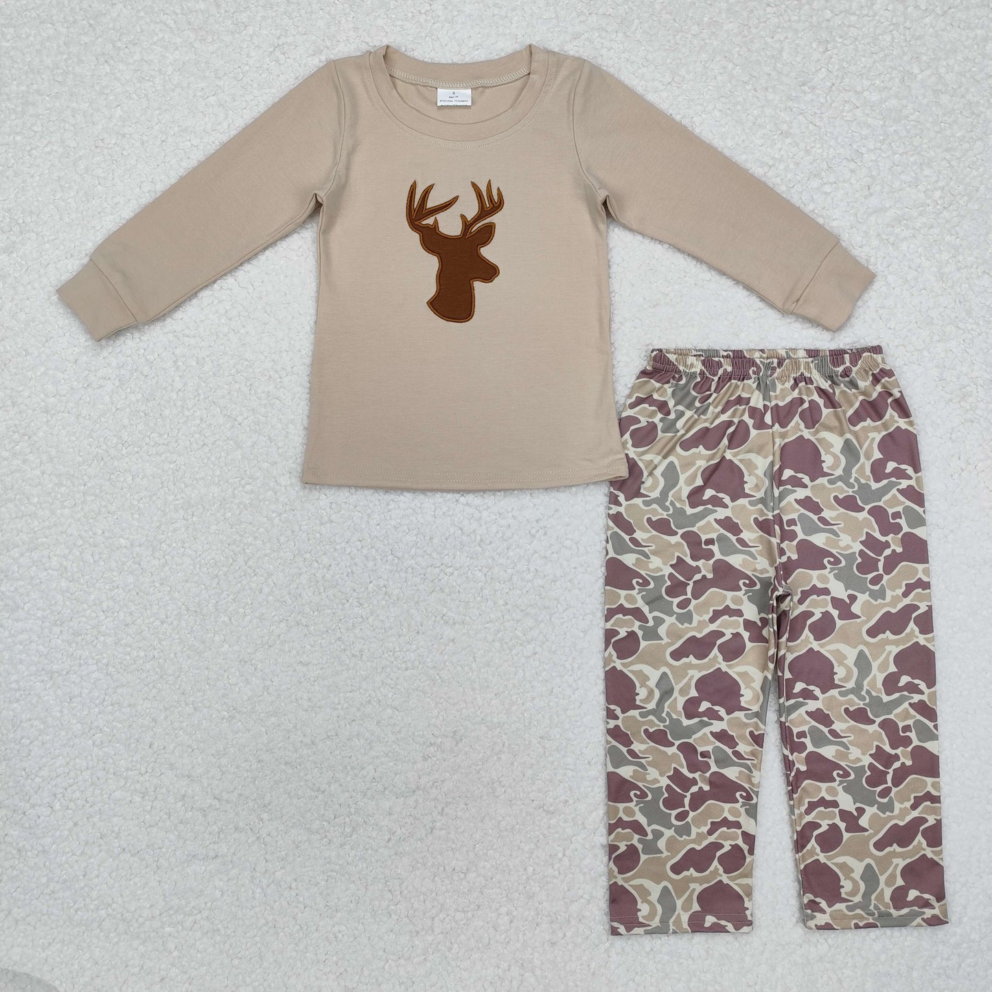 embroidery BLP0530 hunting deer khaki long sleeve camo pants boys set