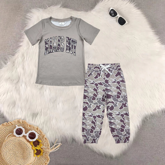 BSPO0566 mama's boy grey short sleeve grey camo pants boys set BT1186+P0652