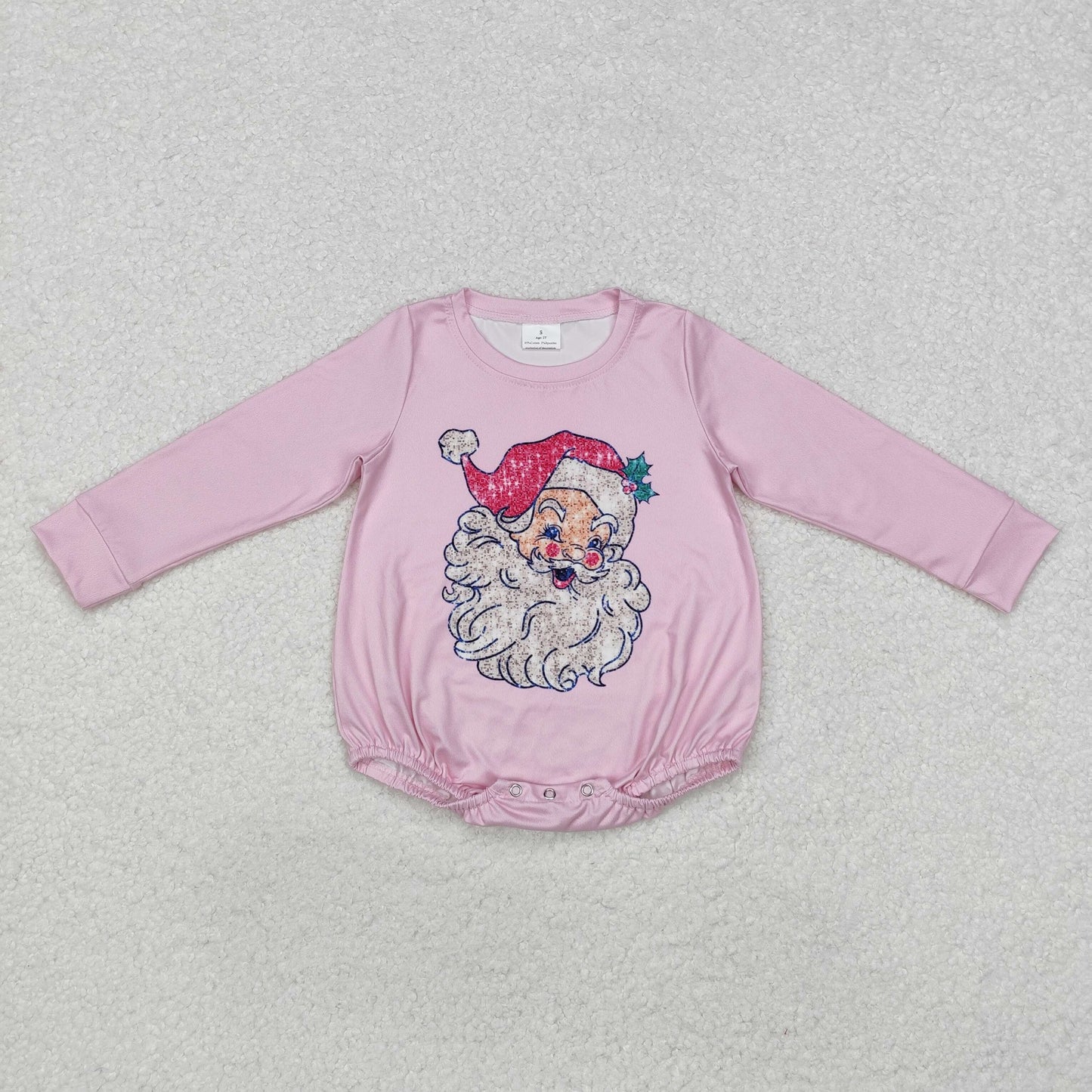 LR1819 Christmas Santa holly berry pink long sleeve girls romper