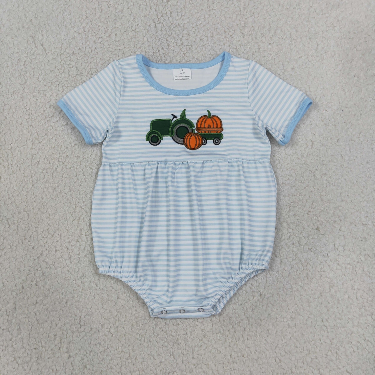 Embroidery SR4286 Tractor Pumpkin Short Sleeve Girls Romper