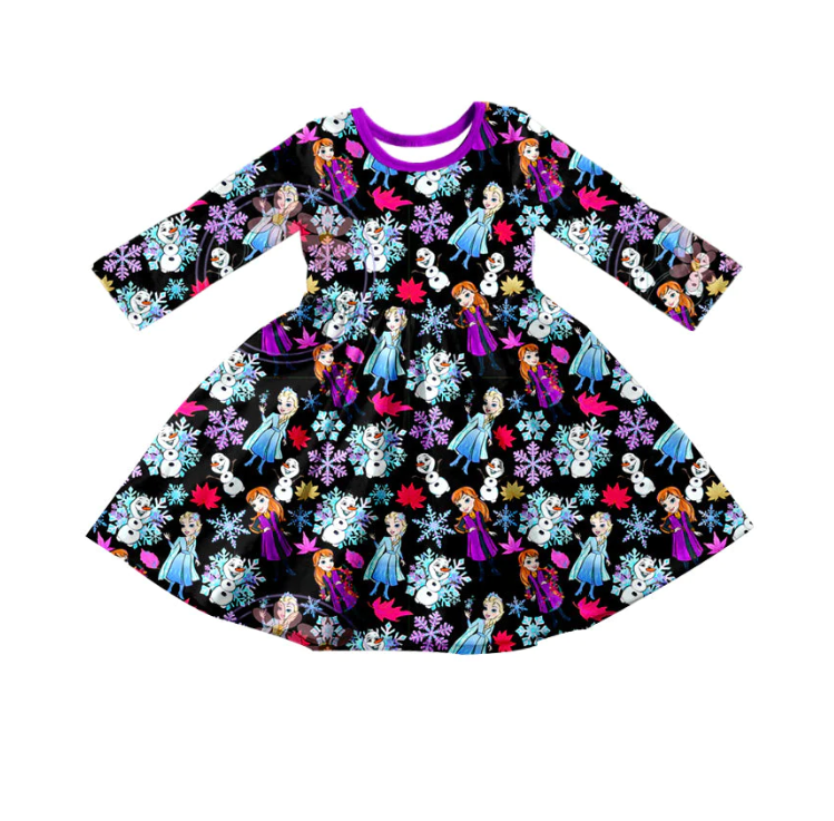 custom S 8.25 Cartoon princess long sleeve girls dress