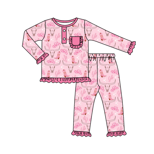 preorder GLP0794 Western cow boot pink long sleeve girls set