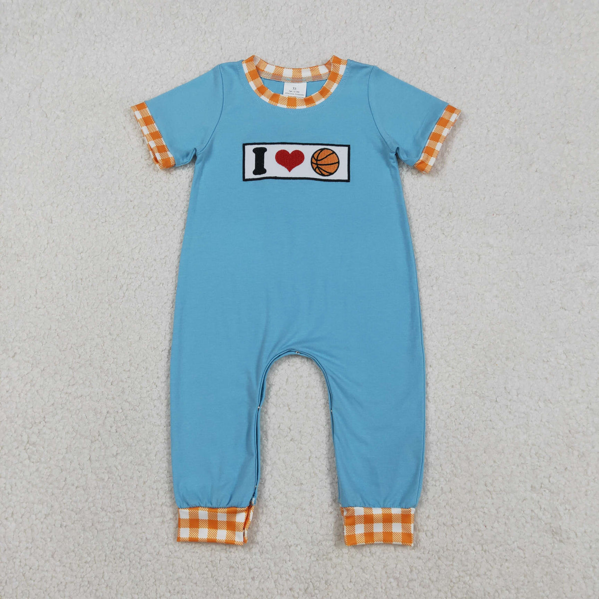Embroidery SR3366 I Love Basketball Blue Short Sleeve Boys Romper