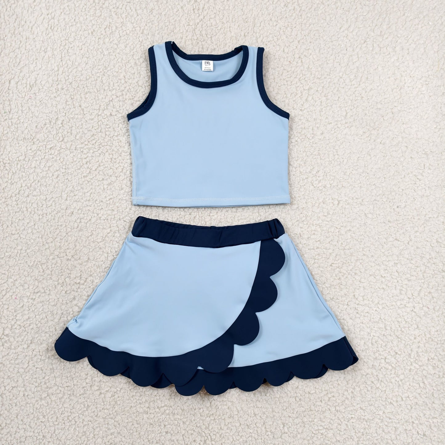 GSD4082 Yoga Cartoon Princess Blue Dot Sleeveless Skorts Girls Set