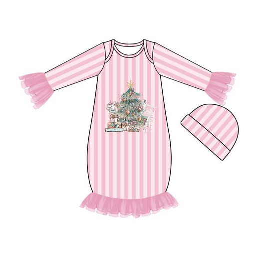 custom S 9.2 Christmas tree pink kids gown with hat