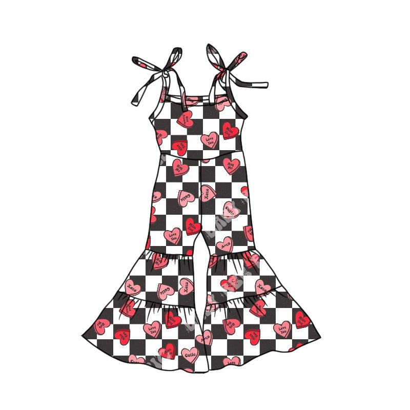 preorder SR0515 Valentine's Day red heart black checkered girls jumpsuits