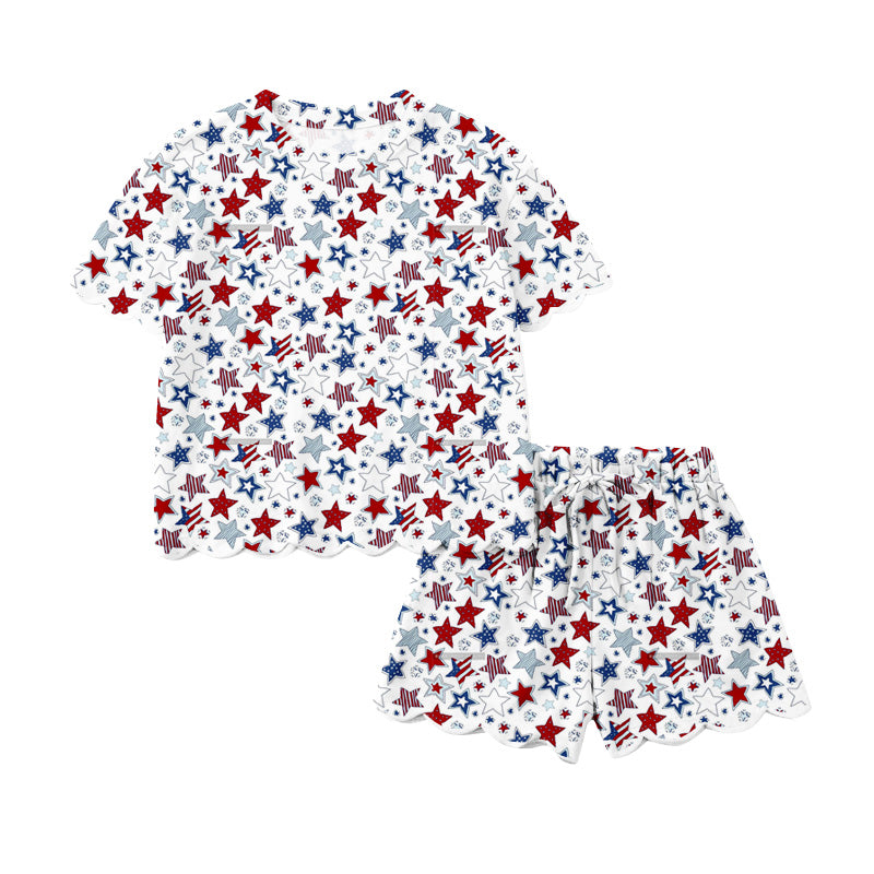 Custom Moq 3 July 4th Star Short Sleeve Shorts Girls Set