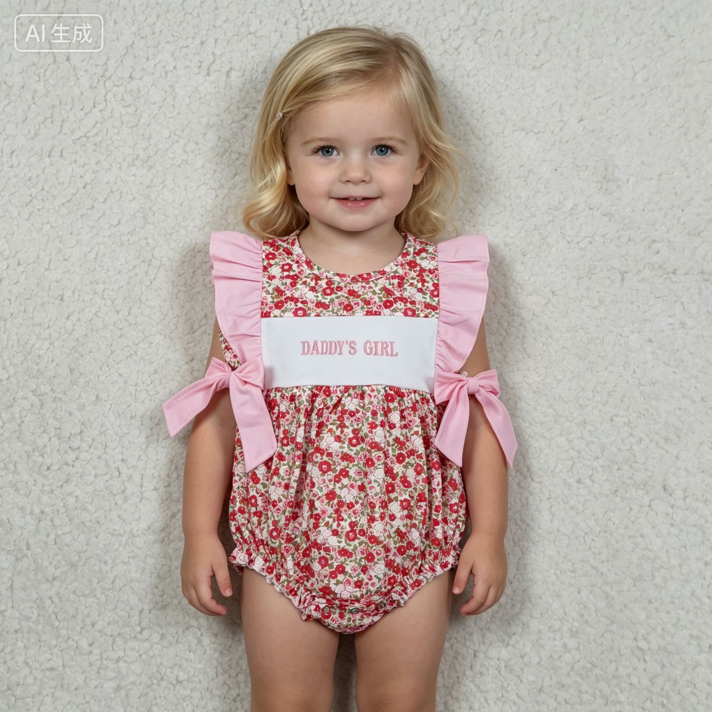 Embroidery SR3939 Mama's Girl Pink Flowers Flutter Sleeve Girls Romper