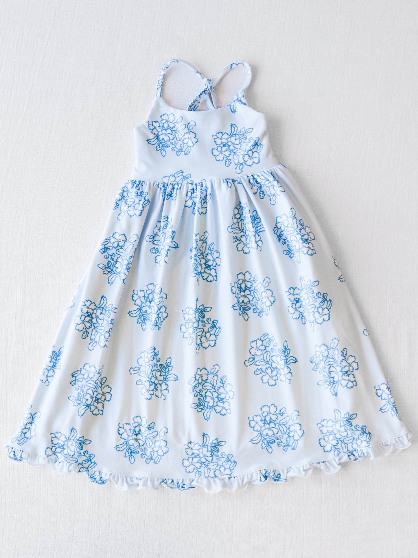 custom blue flowers girls dress Summer (moq 3) tat 6-8 weeks