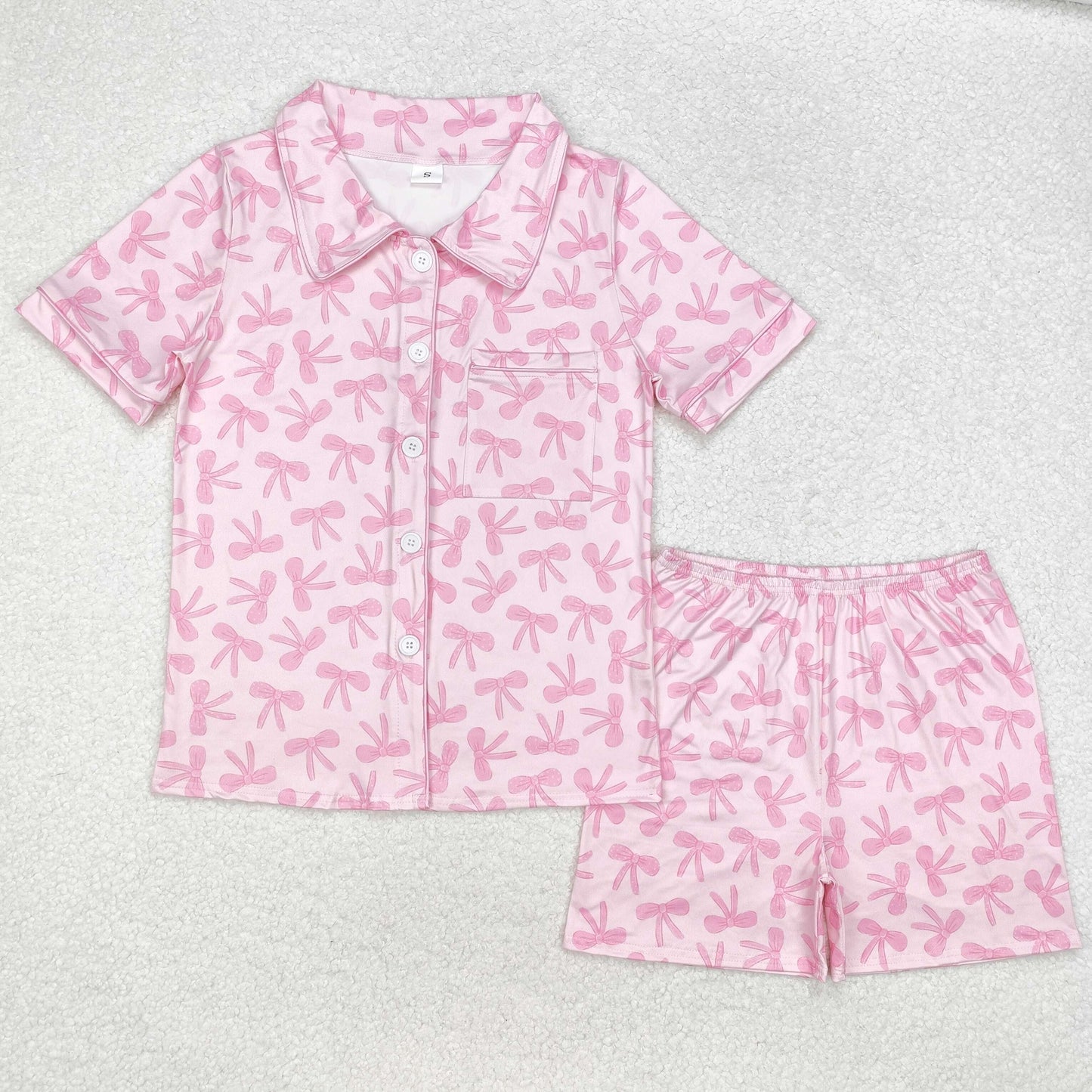 GSSO1535 cute pink bows short sleeve shorts adult women pajamas
