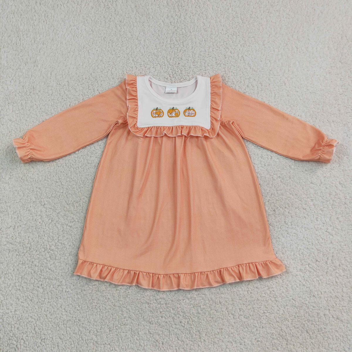 Embroidery GLD1645 Thanksgiving Pumpkin Orange Long Sleeve Girls Dress