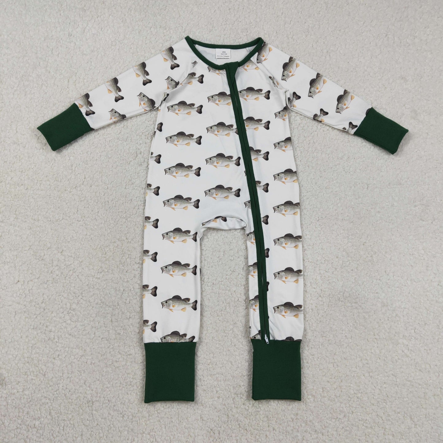LR2531 hunting fishing green zipper long sleeve boys romper