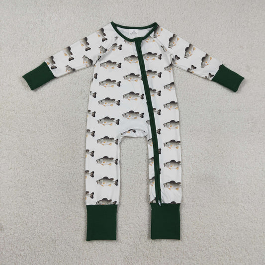 LR2531 hunting fishing green zipper long sleeve boys romper