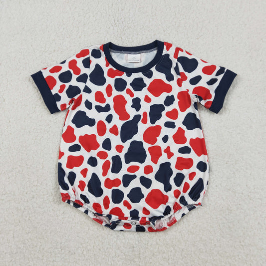 SR3822 July 4th Red Blue Camo Short Sleeve Girls Romper